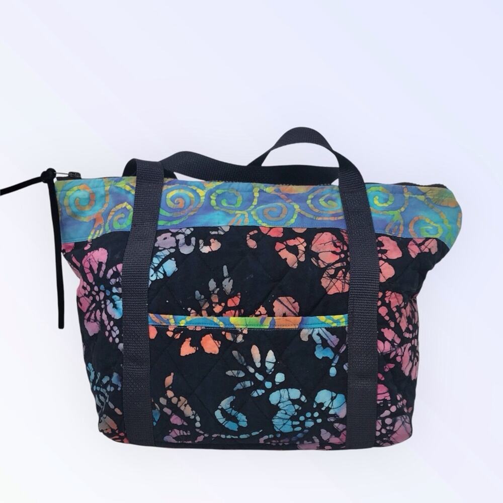 Handcrafted Black Blue Pink Tote Batik Floral Design
